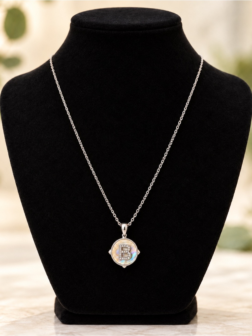 Kendra Scott Reversible B Initial Mother of Pearl Silver Necklace